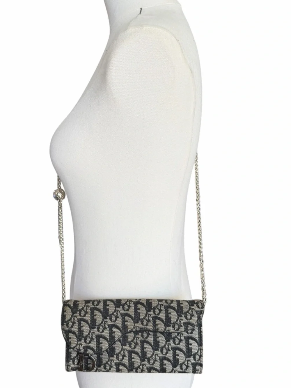 Christian Dior Oblique Saddle Wallet with D Charm Black Gray Canvas